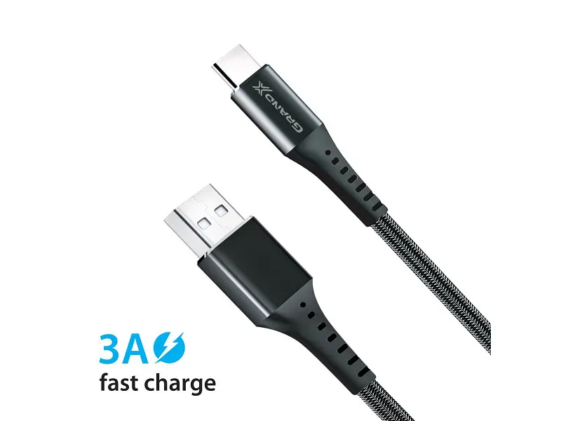 Кабель Grand-X USB-type C FC-12B 3A, 1.2m, Fast Сharge, Black товст.нейлон обплетення, преміум BOX - фото 3