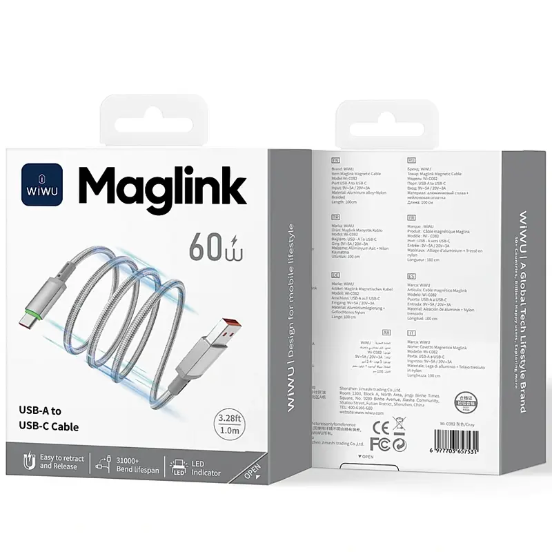 Дата кабель WIWU C082 Maglink USB to Type-C 60W 1 м Grey - фото 5