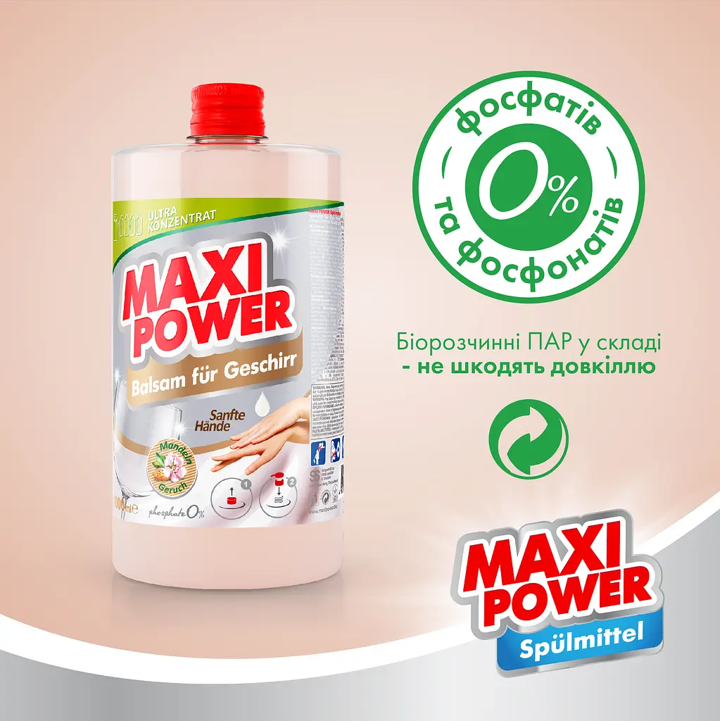 Засіб для миття посуду Maxi Power Мигдаль, запаска, 1 л - фото 6