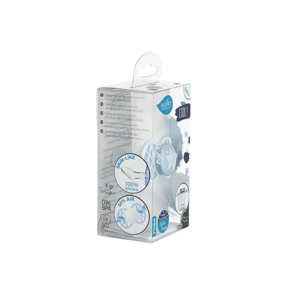 Пустышка Nuvita 7064 Air55 Cool ортодонтическая 0m+звезда голубая NV7064BS - фото 4