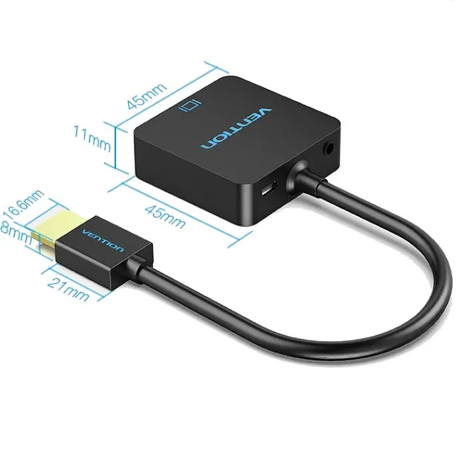 Перехідник HDMI M VGA F, 1080P 60Hz, 3,5мм Micro USB (F) powered, кабель 0,15м Vention чорний - фото 4