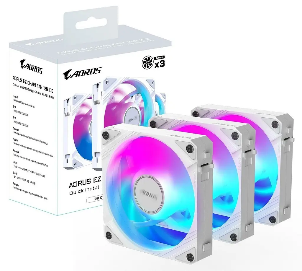 Вентилятор Gigabyte Aorus EZ Chain Fan 120 Ice 3-Pack White (GP-ECFAN1203 ICE) - фото 7