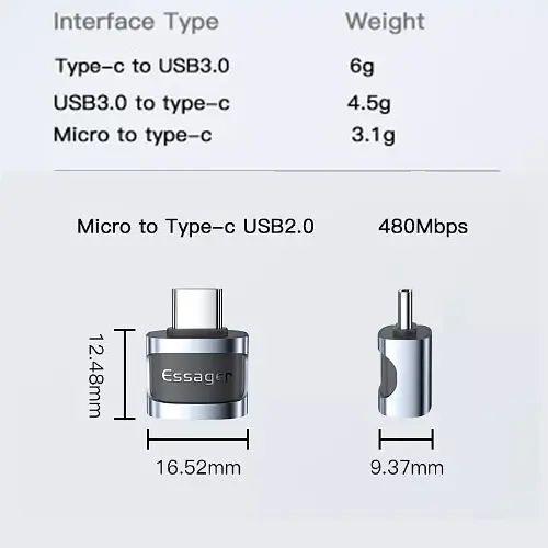 Адаптер Essager Type-C на Micro USB 2.0 Blue - фото 3