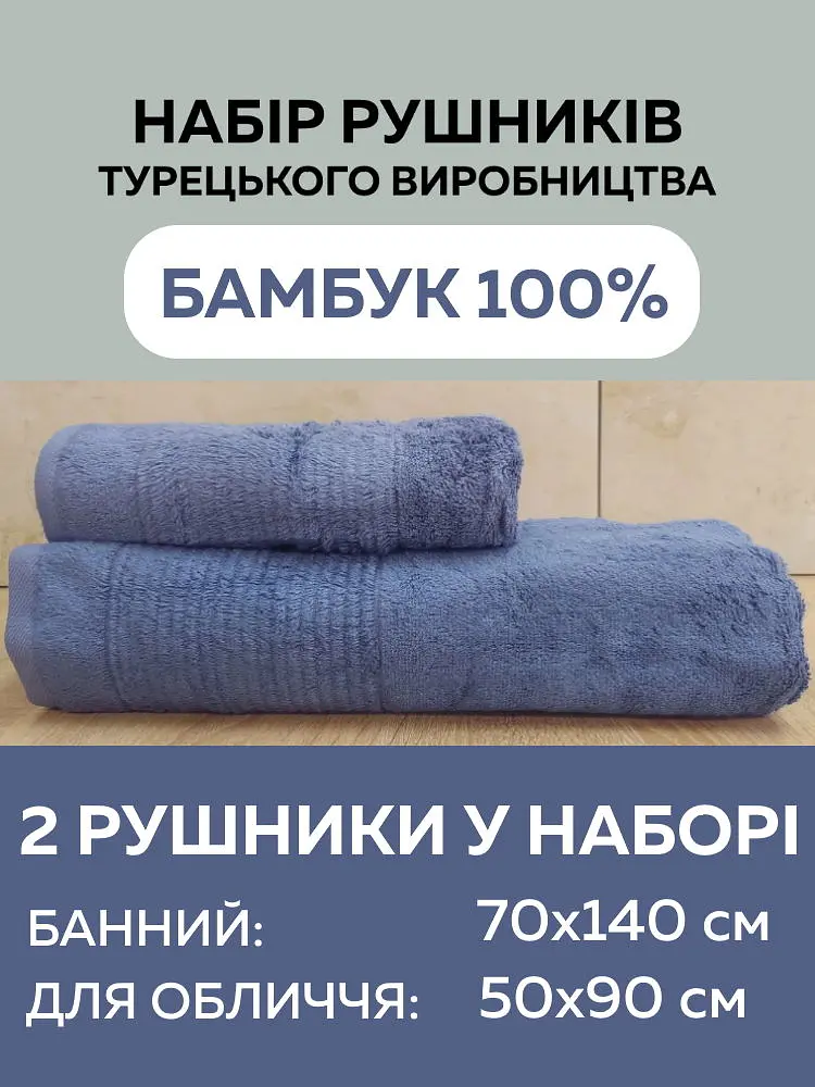 Набір турецьких бамбукових махрових рушників Cestepe 50х90+70х140 Bamboo Sarev Blue