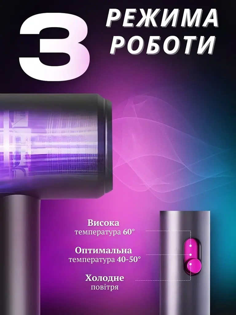 Професійний потужний компактний фен стайлер для волосся з функцією іонізації Powerful HAIR DRYER Чорний з рожевим (4573836223) - фото 3