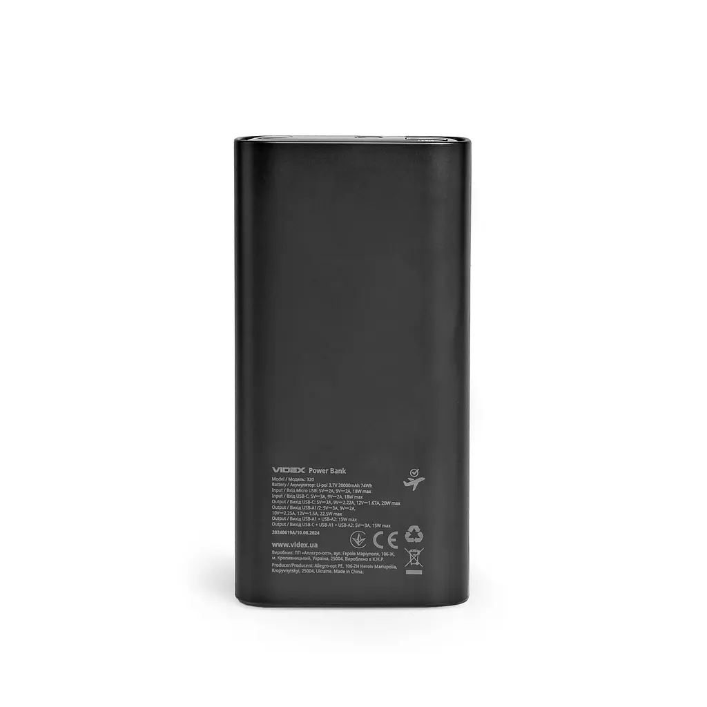 Повербанк 20000mAh Videx VPB-320 22.5W Black (VPB-320-B) - фото 3