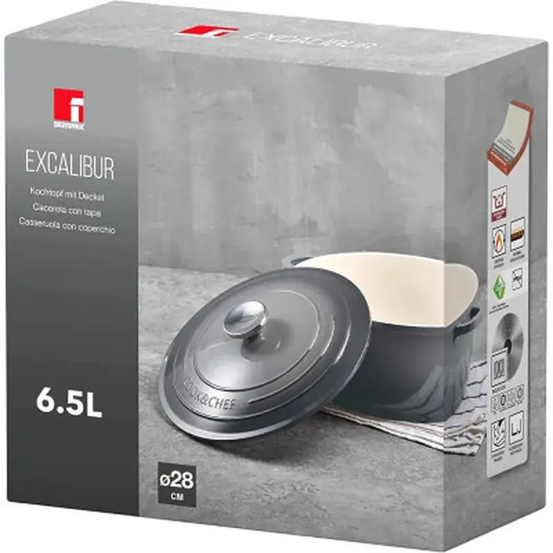Каструля Bergner Excalibur з кришкою Сіра 5.8 л (BG-36102-GY) - фото 6