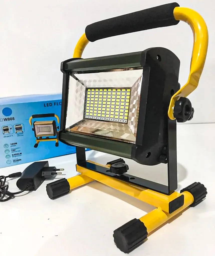 Прожектор 100W світлодіодний LED ліхтар акумуляторний 6х18650 W808 жовтий