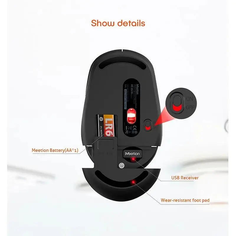 Миша бездротова недорога MeeTion Wireless Mouse 2.4G MT-R570 сіро-біла - фото 3