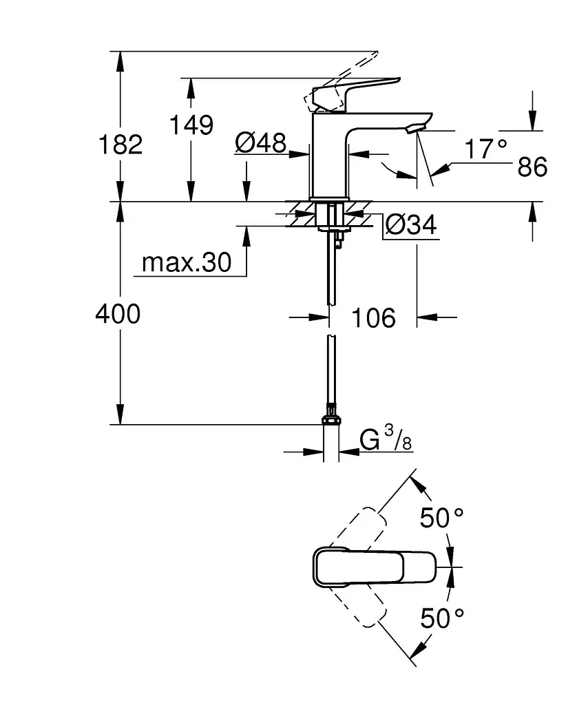 Смеситель для умывальника S-размера Grohe Cubeo 1016992430 Черный матовый - фото 5
