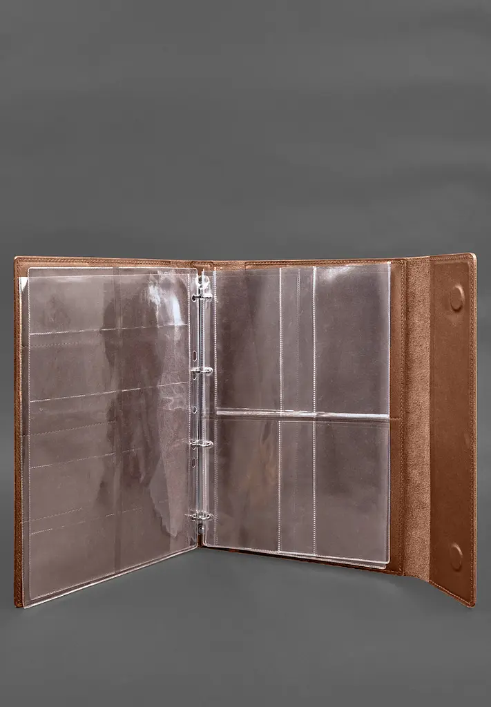 Кожаная папка для документов "Семейная" А4 на сегрегаторе с файлами светло-коричневая - фото 5