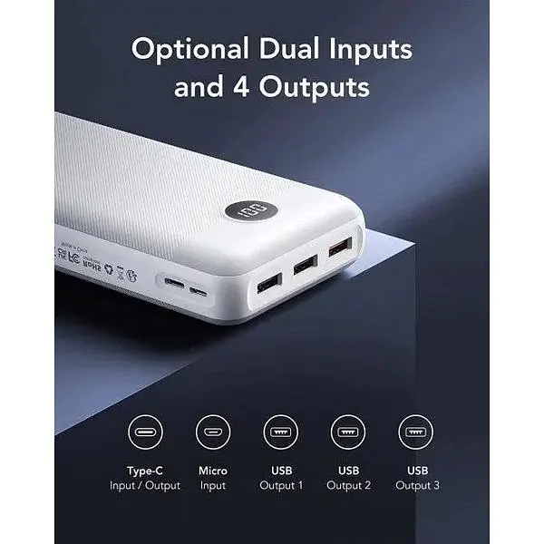 Портативное зарядное устройство Veger L30 30000mAh с дисплеем выход PD20W вход PD18W/QC18W белое - фото 2