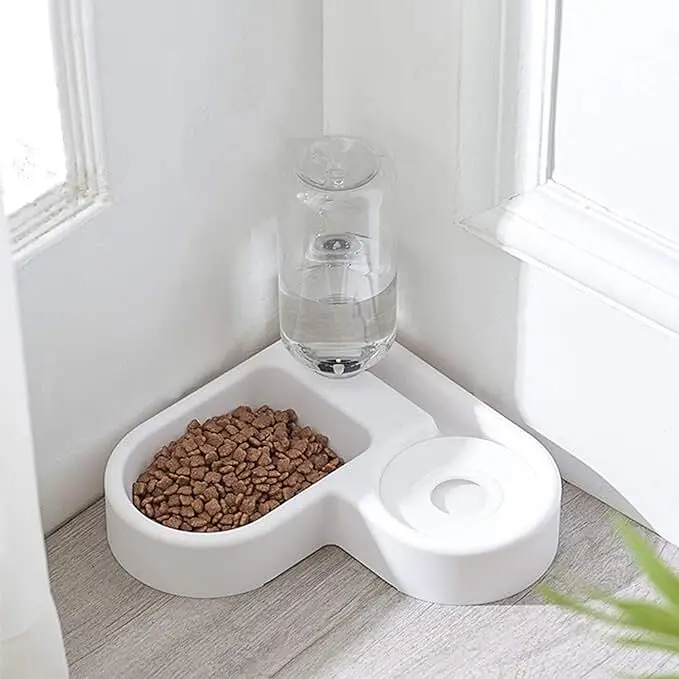 Миска для тварин Semi Animal Bowl 21см*22см*26см 500 мл кутова, White з автоматичною поїлкою