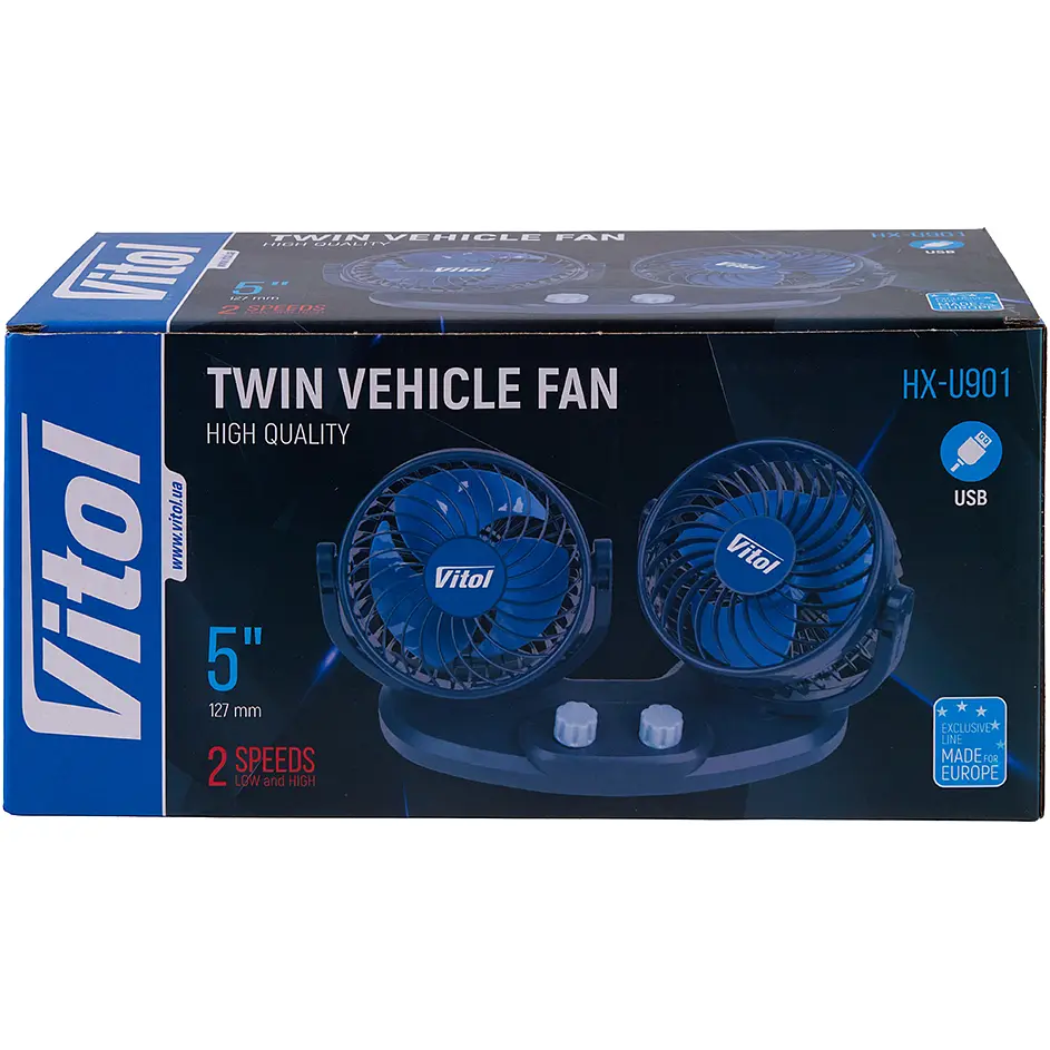 Вентилятор автомобільний подвійний Vitol на липучці 5" 5V 5W USB (HX-U901) - фото 5