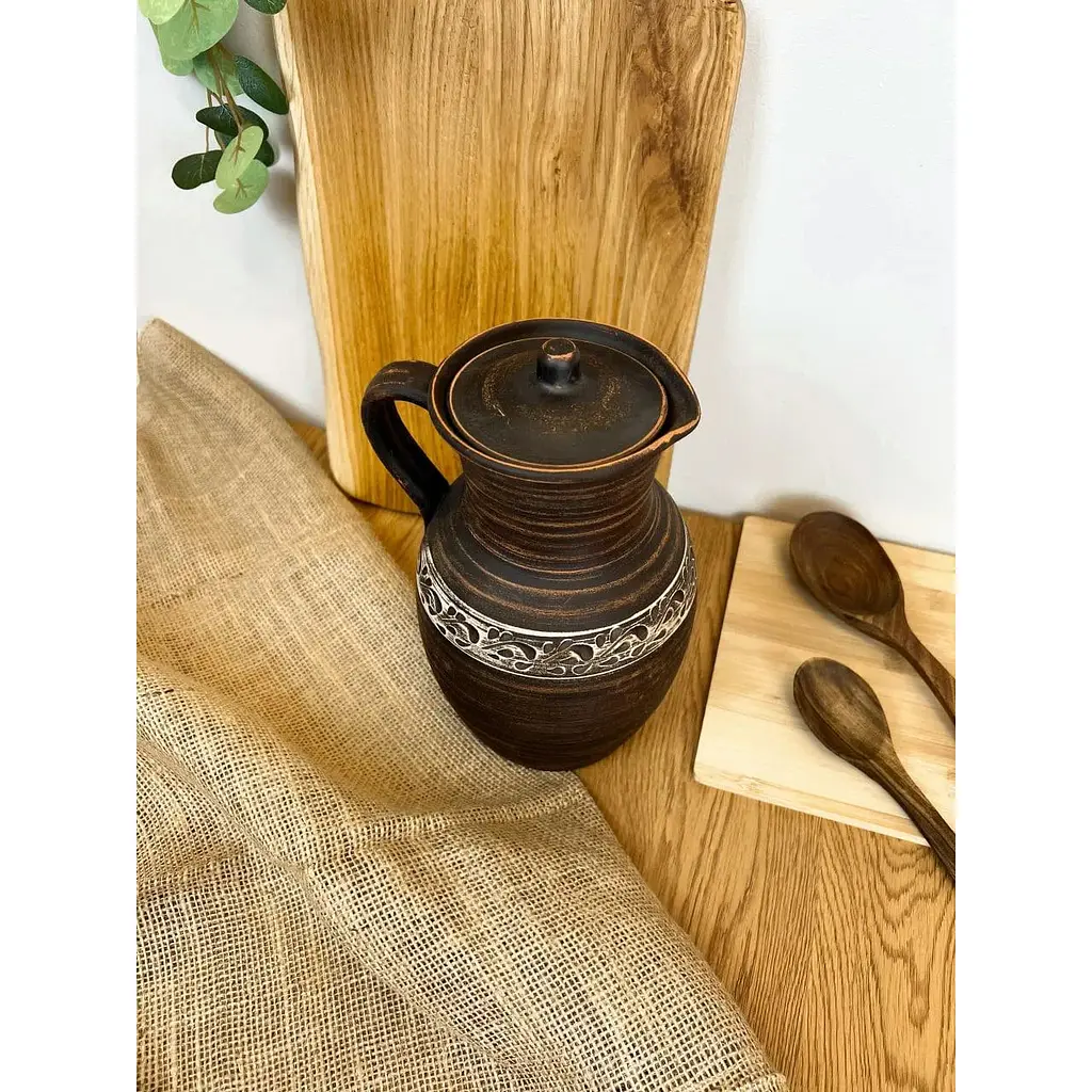 Кувшин 2,5 литра керамический (глиняный) резной с ручкой  - фото 7