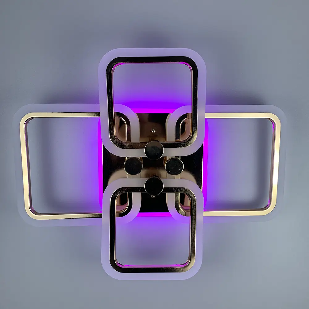 Золотая LED люстра на 2+2 рожка квадратной формы Line.F A 2503/2+2 RGB GD - фото 2