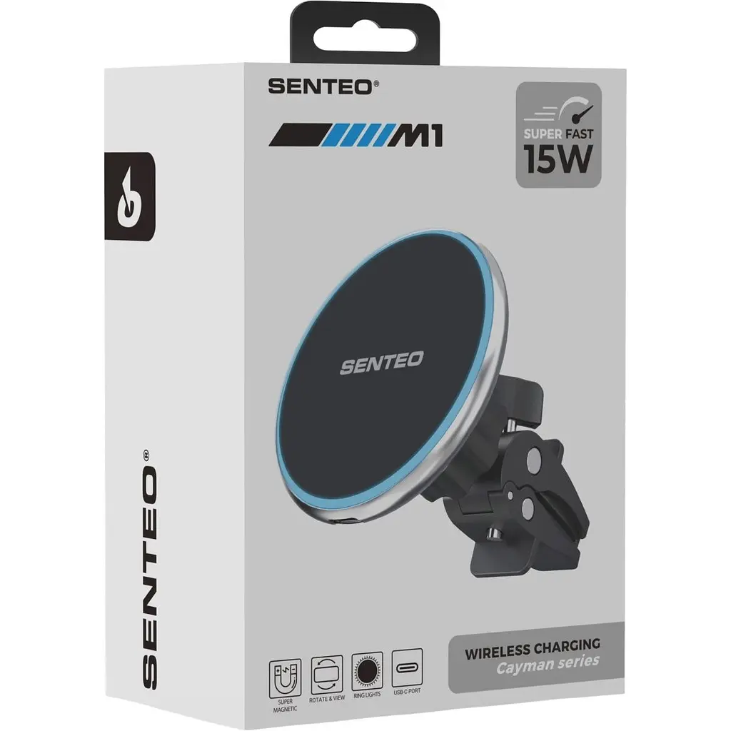 Автотримач із бездротовою зарядкою Senteo M1 Cayman Wireless Charging 15W Airvent Silver [171638] - фото 2