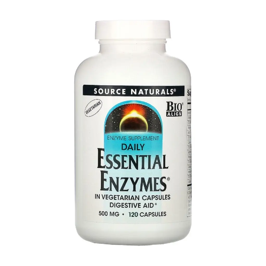 Пробіотики Source Naturals Ефірні Ензими, 500 мг, Daily Essential Enzymes, 120 вегетаріанських до (SN1302)