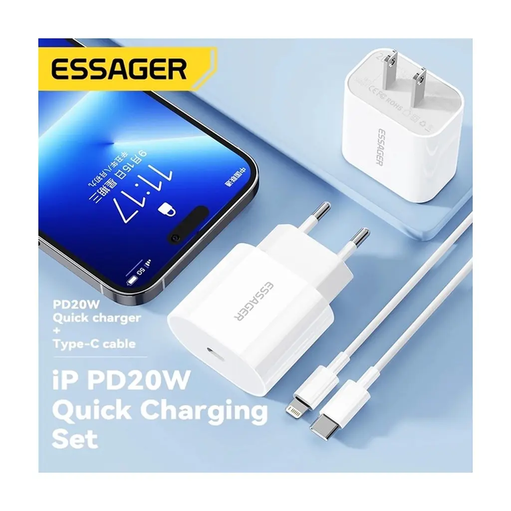 Зарядное устройство Essager USB-C PD20W + cable USB-C to Lightning white (EFJB02-XBL02-T) - фото 4