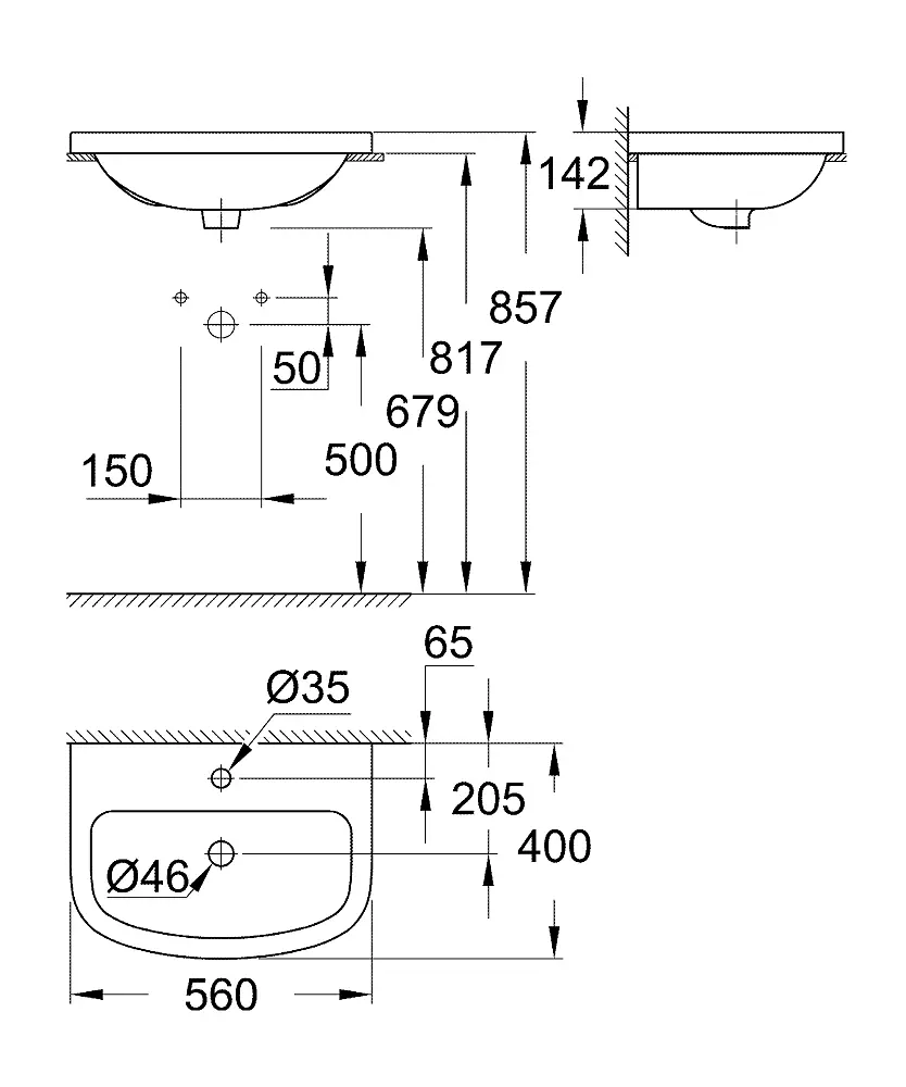 Раковина Grohe Bau Ceramic 55 см вбудованого монтажу 39422000, Білий - фото 4