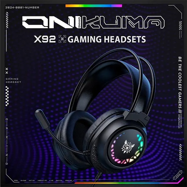 Игровые наушники проводные Onikuma X92 геймерская гарнитура с микрофоном и RGB подсветкой Black (19120) - фото 3