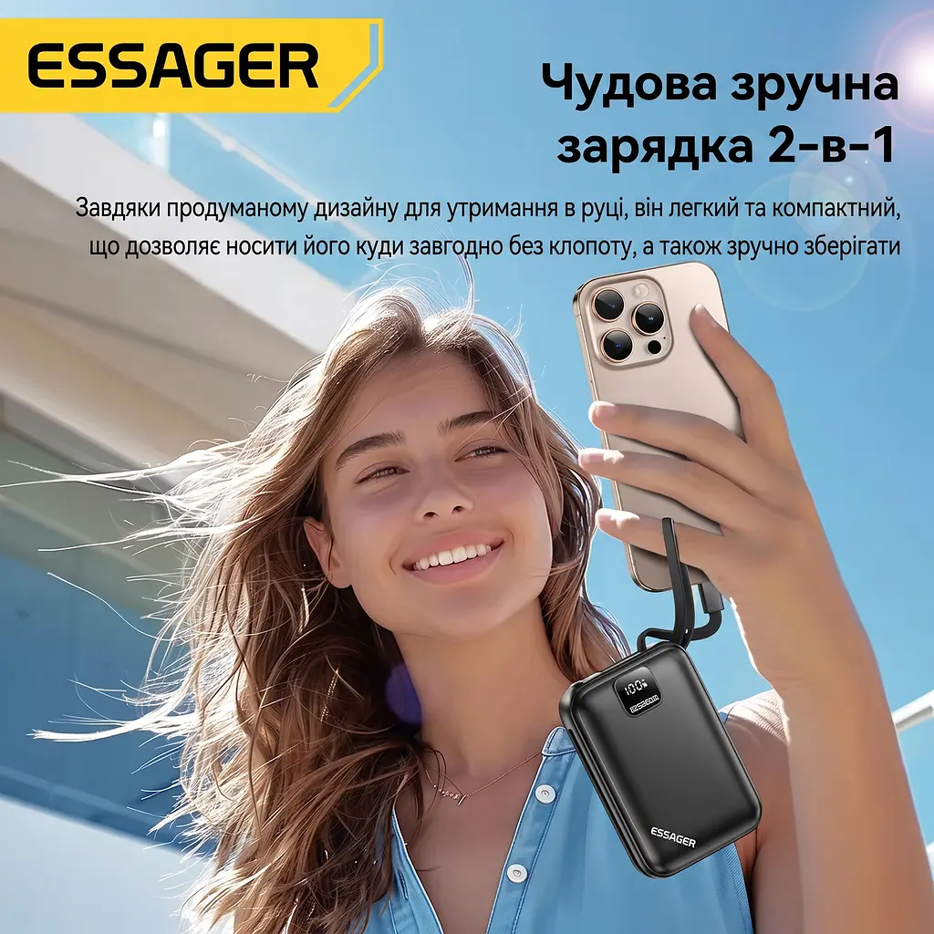 Павербанк Essager 20000 mAh 65W з кабелями (ES-D025), чорний - фото 9