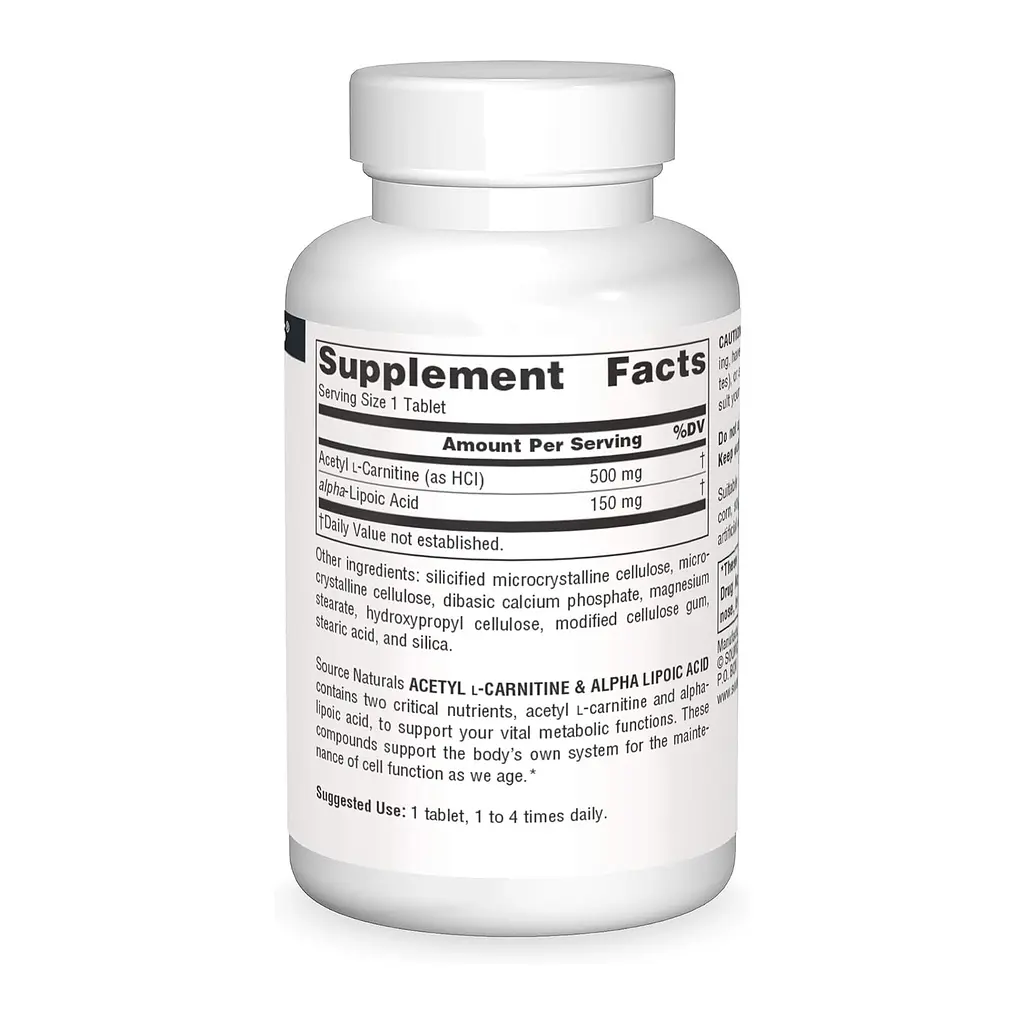Амінокислота Source Naturals Acetyl L-Carnitine & Alpha-Lipoic Acid 650 мг 30 таб - фото 2
