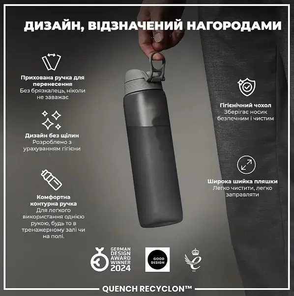 Бутылка для воды ION8 1000 мл (ЭКО бутылка) BPA Free Grey (I8RF1000GRY) - фото 4