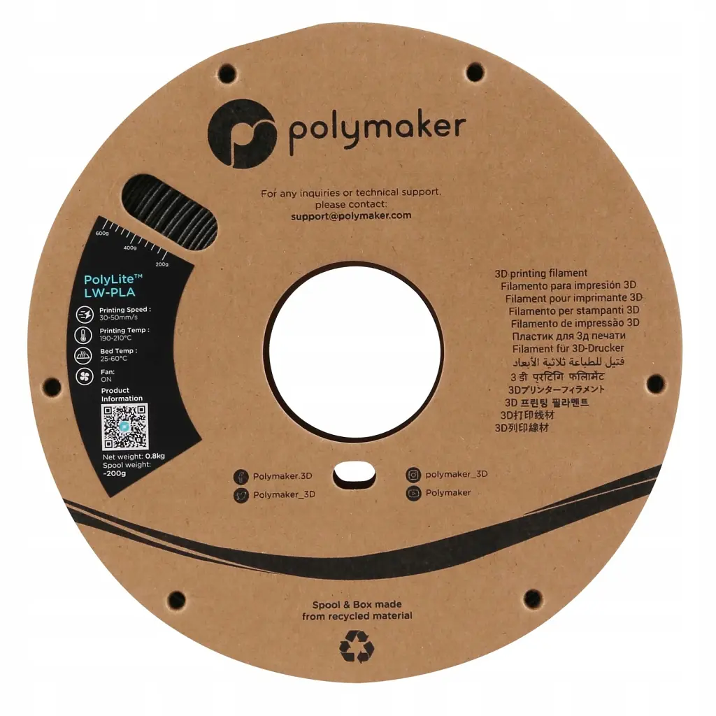 Пластик для 3D-принтера Polymaker PLA POLYLITE LW 1.75 mm 0,8kg BLACK (PA08001) - фото 2