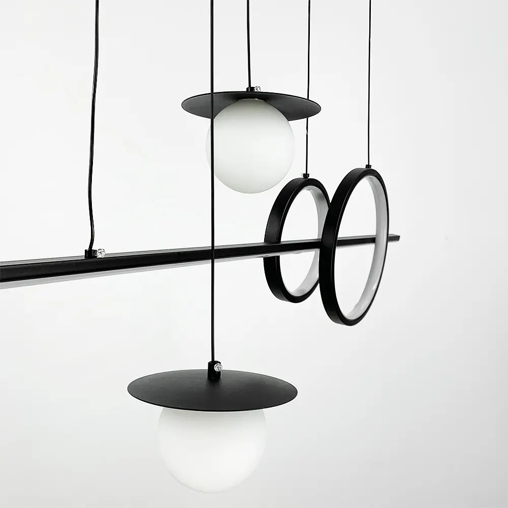 Удлиненная черная LED люстра с 2 светодиодными кругами и 2 плафона Line.F Длина 120 см - фото 5