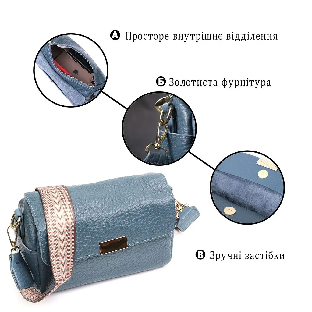 Жіноча шкіряна сумка з плечовою лямкою Vintage 22402 синя - фото 8