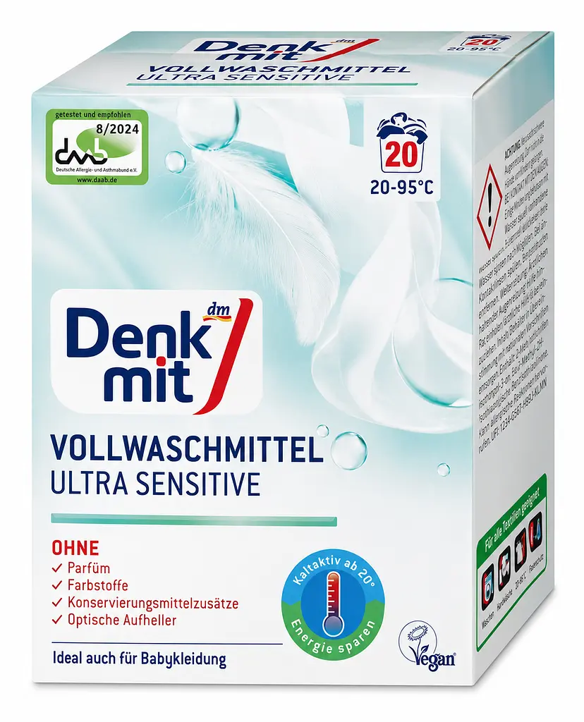 Гіпоалергенний пральний порошок Denkmit Ultra Sensitive для білого та дитячого одягу 1,35 кг (20 прань)