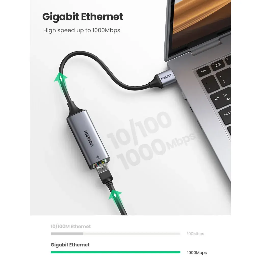 Перехідник USB 3.0 AM to RJ45 Ethernet 1000Mbps CM209 Ugreen (50922) - фото 5