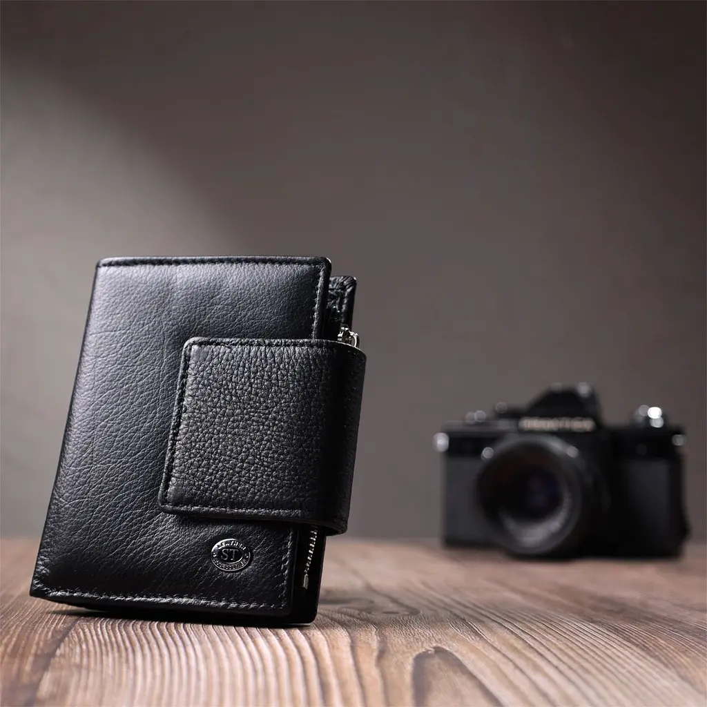 Вертикальний гаманець для жінок із натуральної шкіри ST Leather 22703 чорний - фото 9