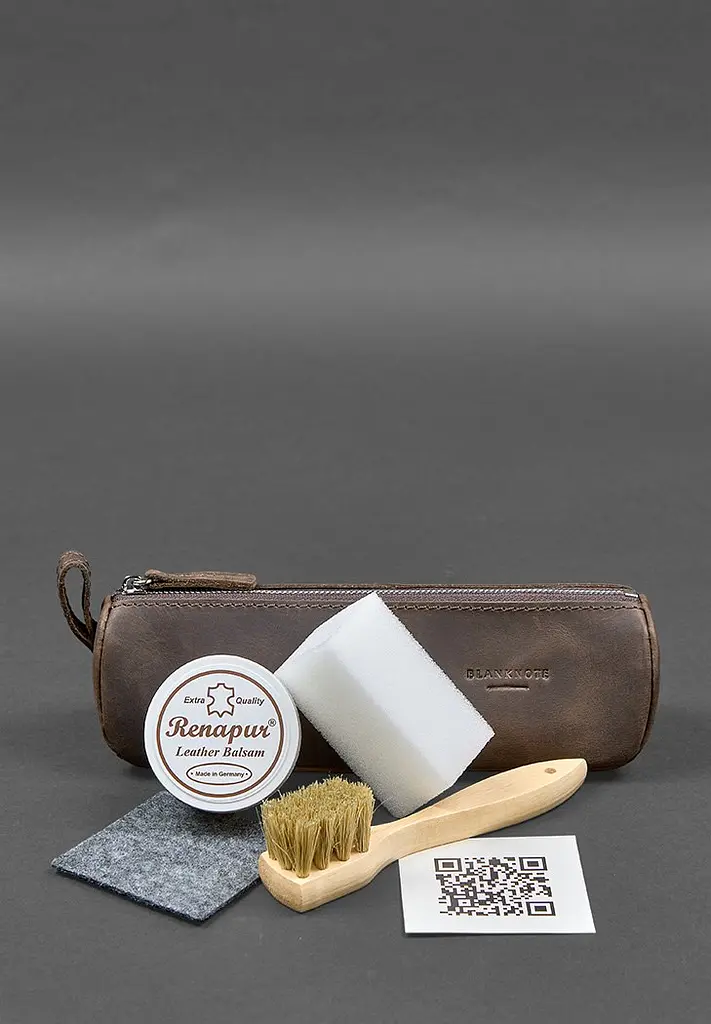 Набір для догляду за шкіряними виробами у шкіряному чохлі темно-коричневий - фото 2