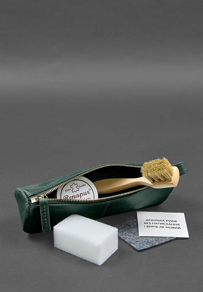 Набір для догляду за шкіряними виробами у шкіряному чохлі зелений - фото 3