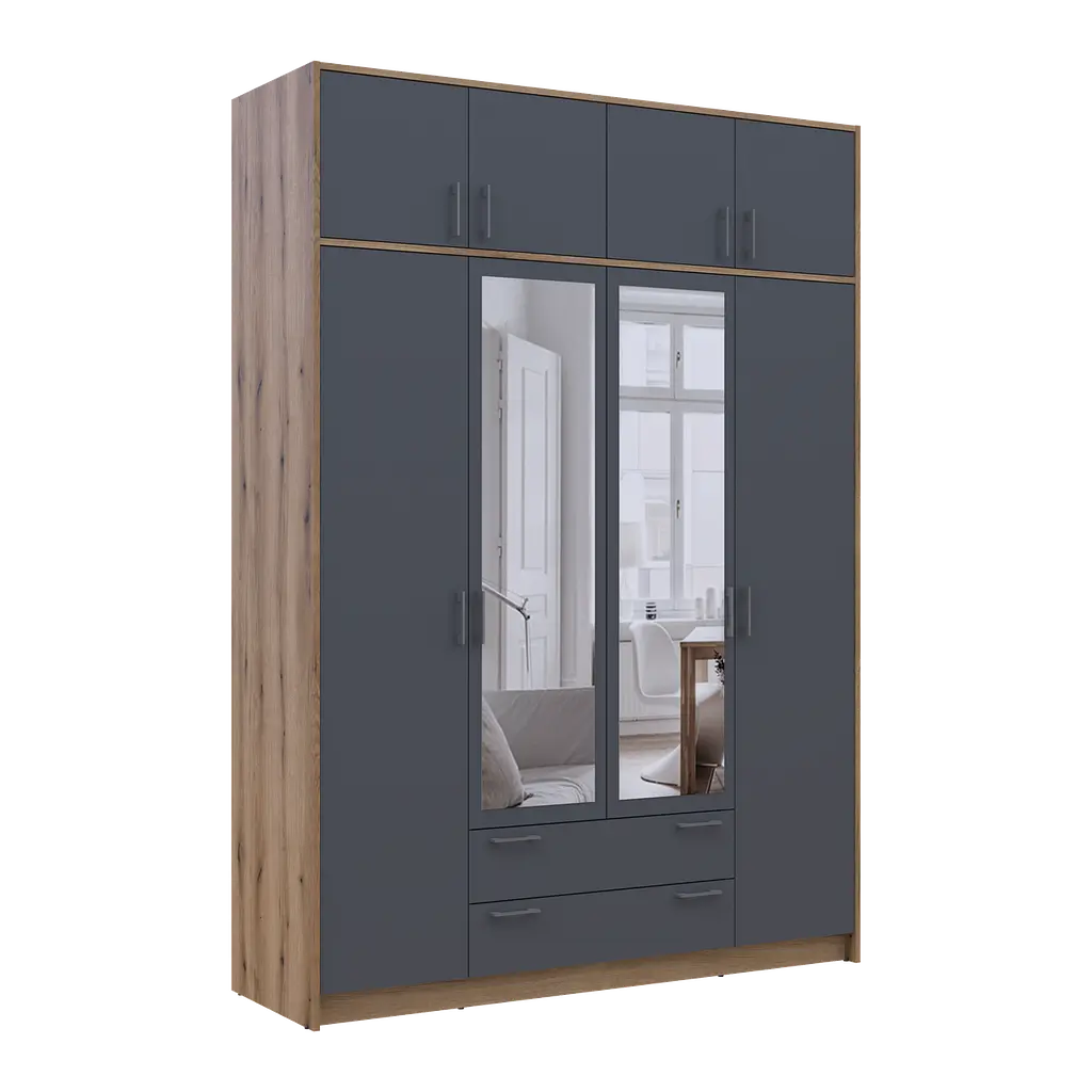 Шафа для одягу Doros Ронді з антресолей і дзеркалом Дуб Артизан/Графіт 4ДСП 160х52х236 (80737830) - фото 6