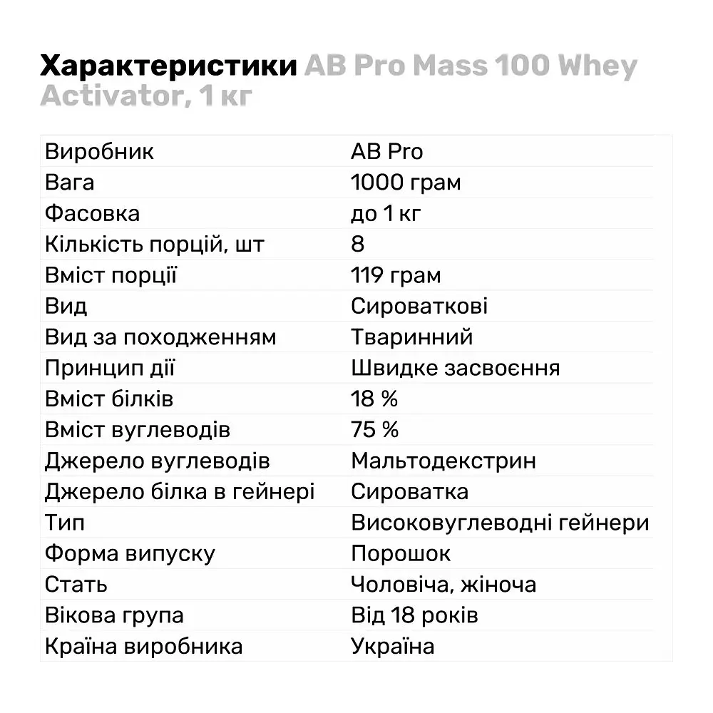 Гейнер AB Pro Mass 100 Whey Activator Ваниль 1 кг - фото 2