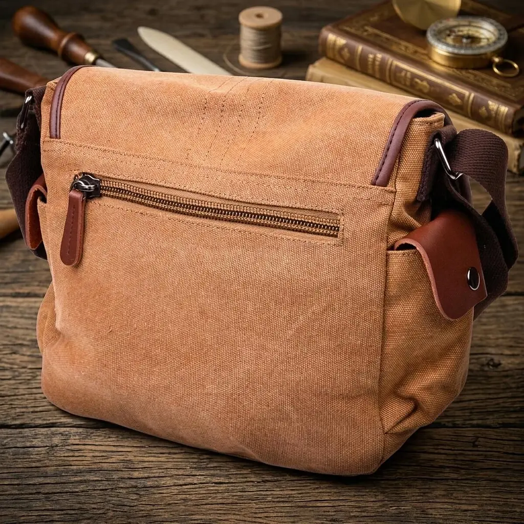 Функціональна чоловіча сумка з клапаном із текстилю 21249 Vintage коричнева - фото 4
