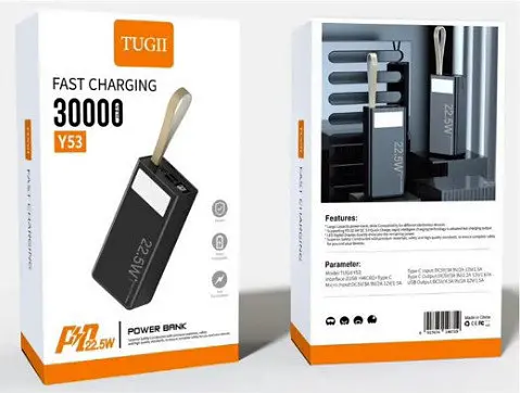Повербанк WUW-TUGII Y53 Powerbank портативний акумулятор быстрая зарядка 30 000 mAh LED-індикація Чорний - фото 6