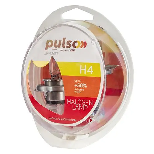 Лампи PULSO/галогенні H4/P43T 12v60/55w+50% X-treme Vision/plastic box