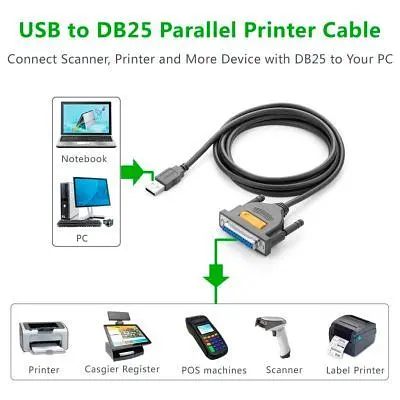 Кабель для принтера USB 2.0 to DB25 2.0m US167 black Ugreen (20224) - фото 7