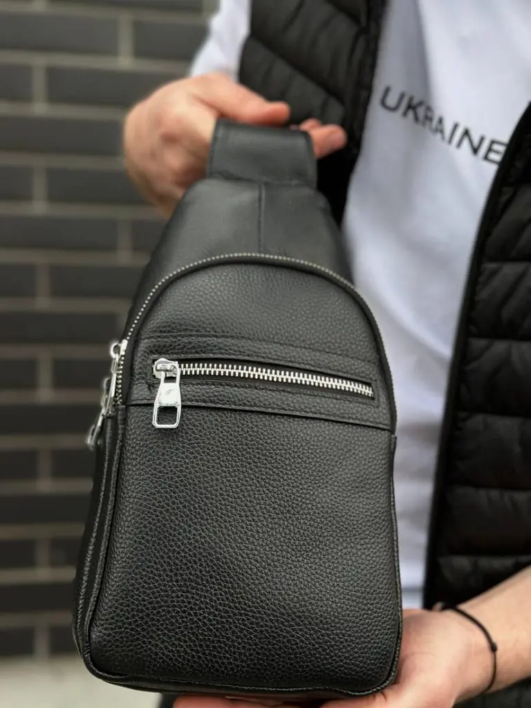Чоловіча сумка-бананка через плече 18х32х7 з натуральної шкіри TIDING BAG 3280 чорна 18 см - фото 11