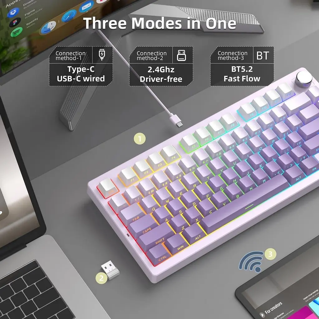 Клавіатура MageGee Light 75 RGB Purple Bird Switch Wireless (6971969728813) White/Purple (G-000003943) - фото 4