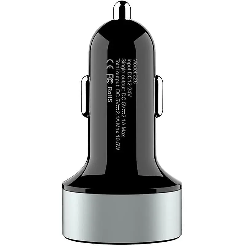 Автомобільний зарядний пристрій Hoco Z26 2USB Display Black/Grey - фото 4