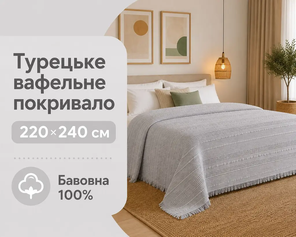 Турецьке вафельне покривало First Choice Sole 220x240 см Gri