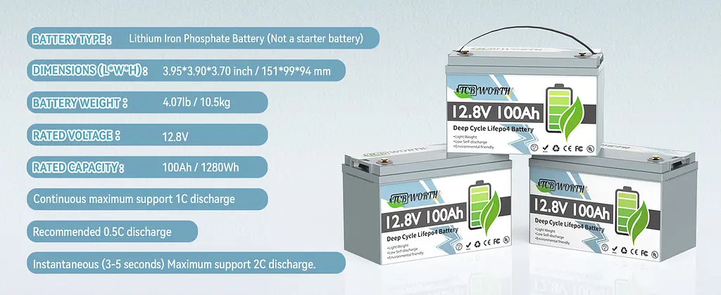 Літій-залізо-фосфатний акумулятор TCBWorth 12.8V 100Ah 1280Wh LiFePO4 - фото 4