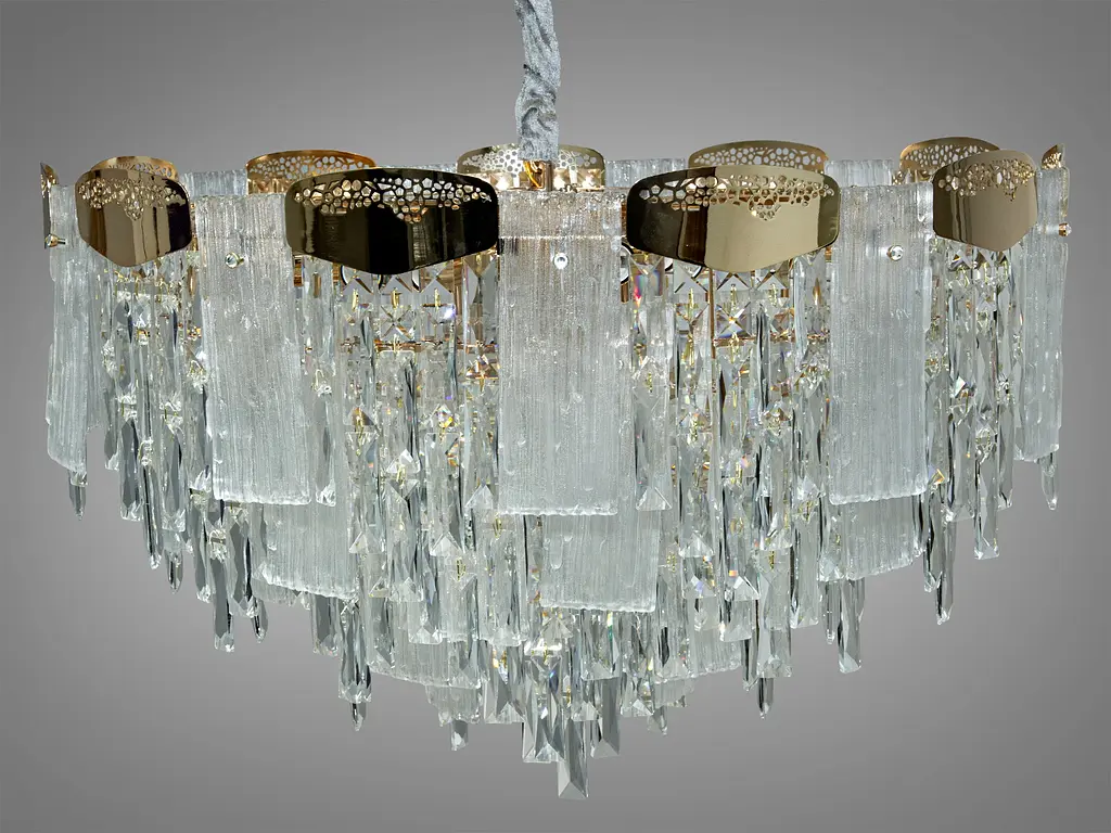 Шикарная, современная хрустальная люстра в гостиную, 19 ламп, золотые люстры. - фото 2