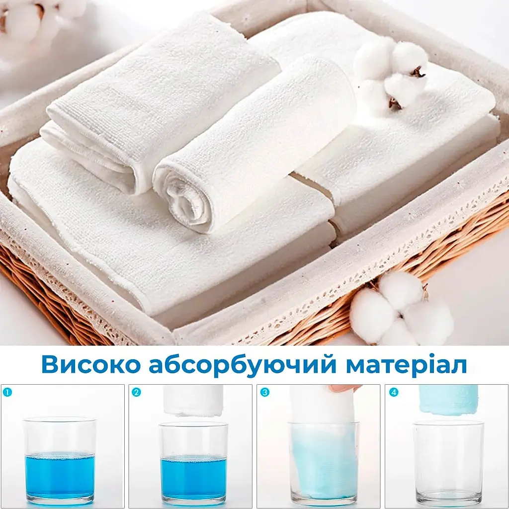 Вкладиші багаторазові для підгузків бамбукові 4-шарові, 3 штуки, 47x19,5 см, білі - фото 6