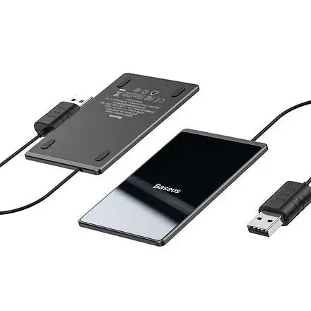 Бездротовий зарядний пристрій Baseus Wireless Charger Card Ultra-Thin 15W (with USB cable 1m), чорний (т28135) - фото 2
